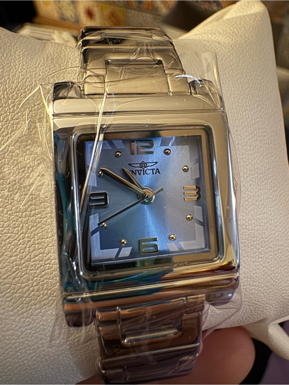 NEW Invicta Angel Lady 70243 21mm Silver Blue Dial Square Watch